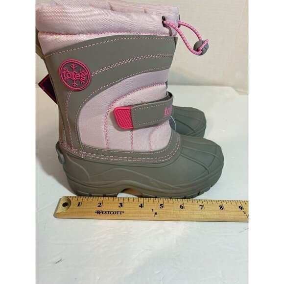 New Totes Meadows Girls Size 13 Snow Boots Grey & Pink Slip On Insulated Lining - Picture 8 of 10